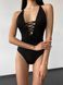 Lace-up ribbed one-piece swimsuit with open back, Black, XS