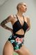 One-piece swimsuit with cutouts print, Black, XS