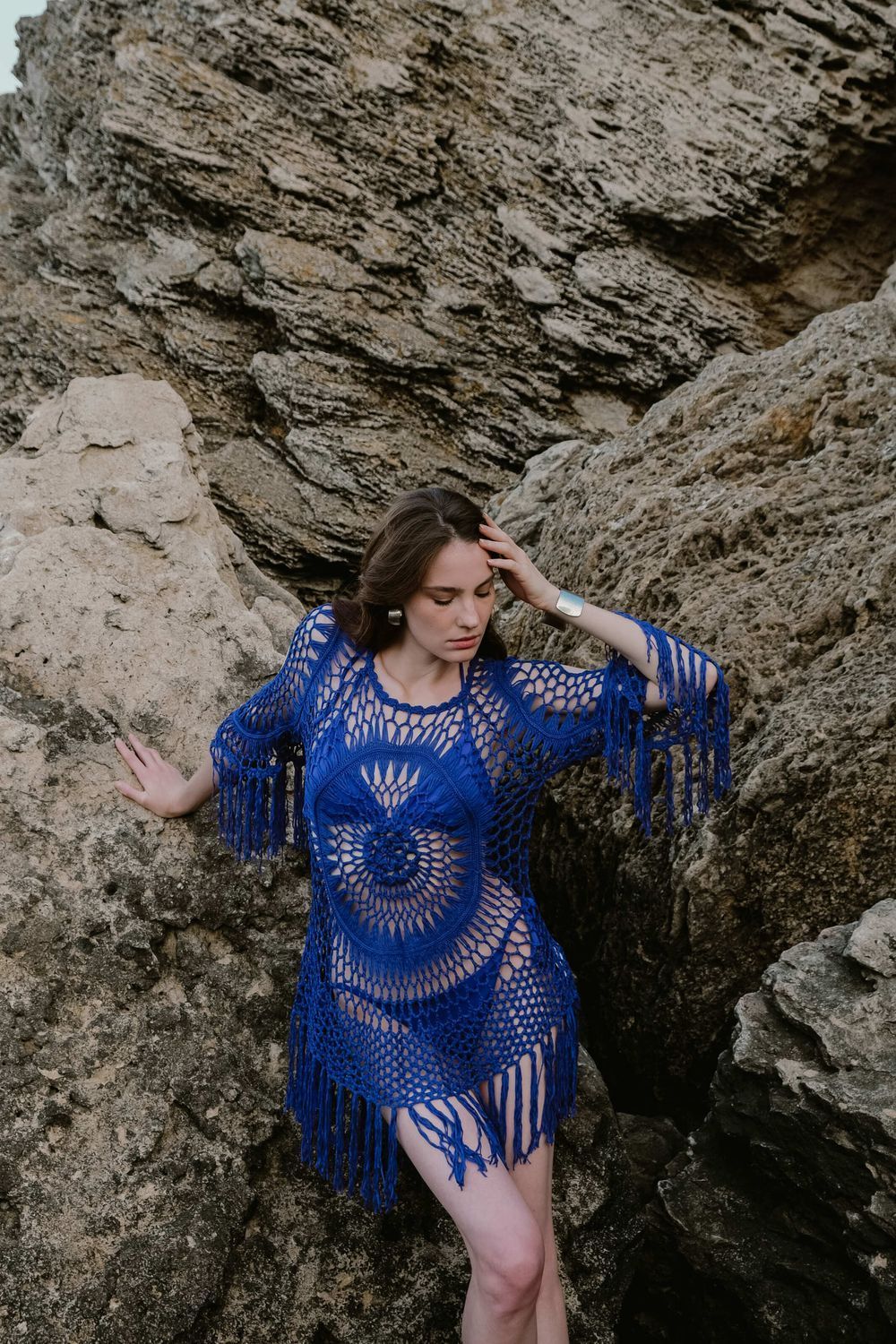 Beach lace dress, Blue, S/M