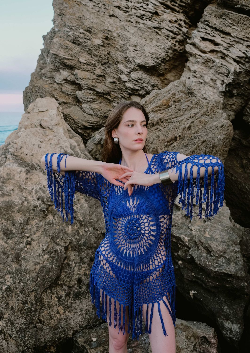 Beach lace dress, Blue, S/M