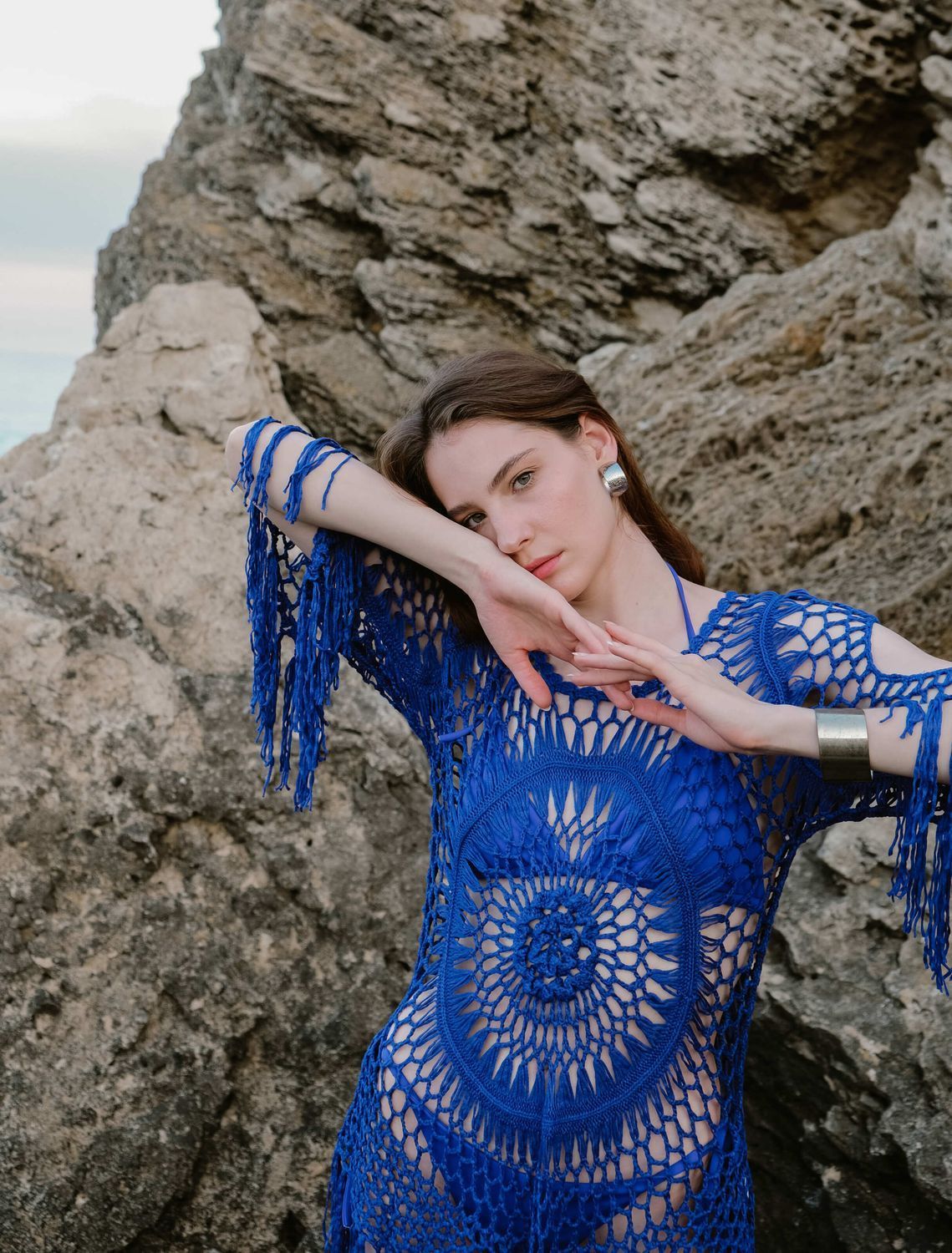 Beach lace dress, Blue, S/M