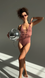 Lace-up ribbed one-piece swimsuit with open back, Ashen rose, XS